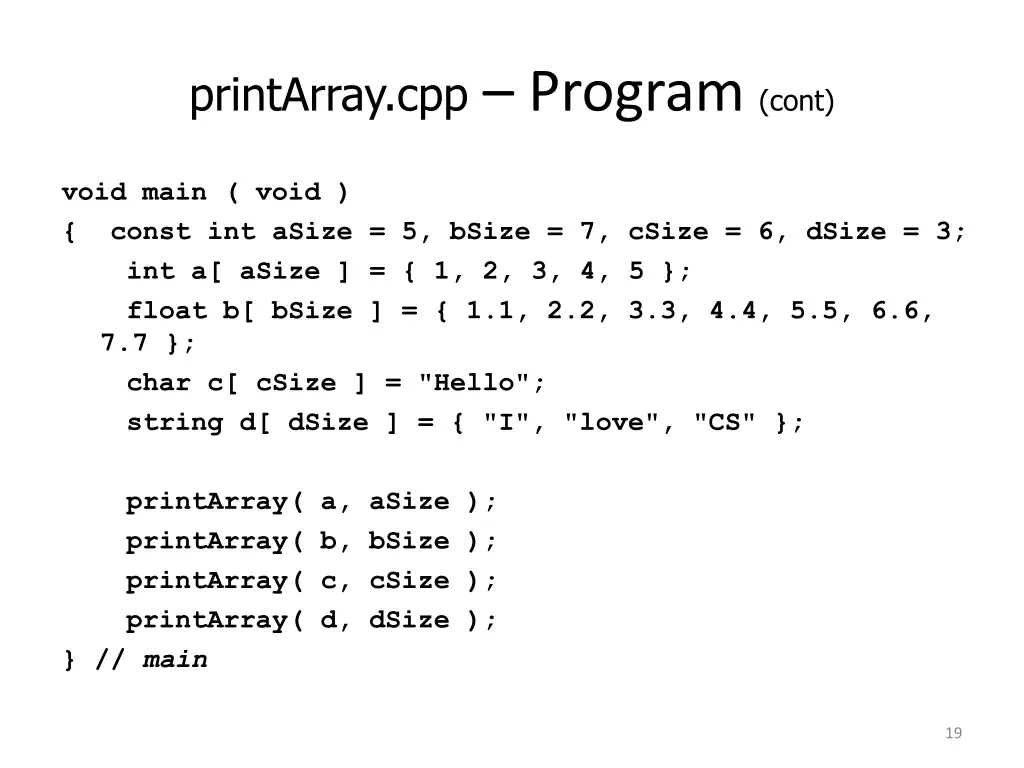 printarray cpp program cont