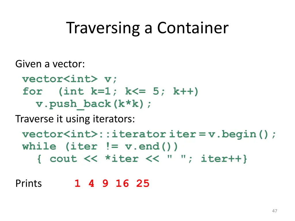 traversing a container