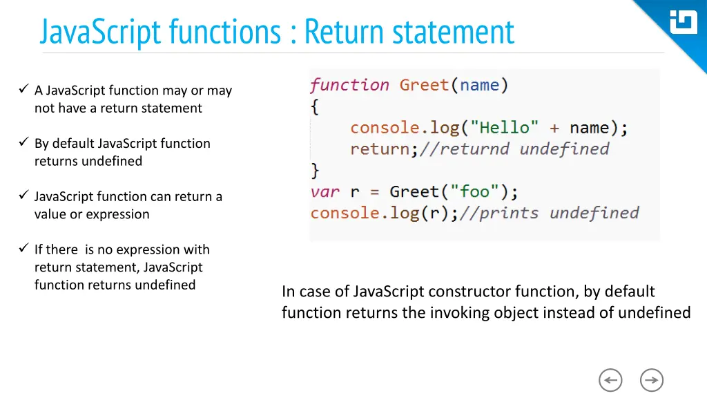 javascript functions return statement