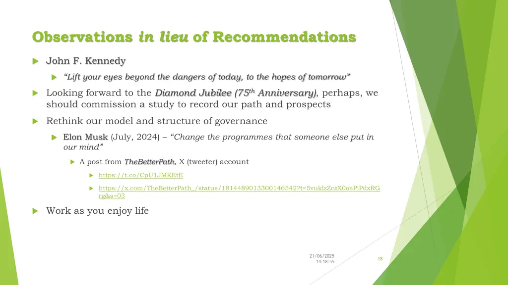 observations in lieu of recommendations