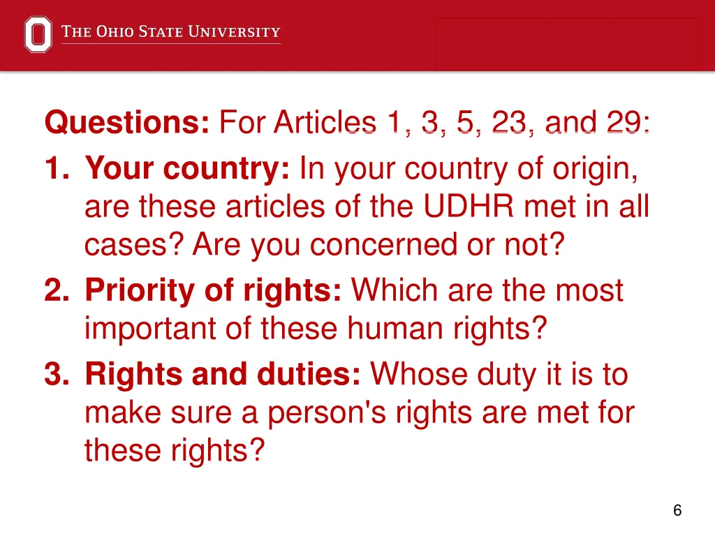 questions for articles 1 3 5 23 and 29 1 your