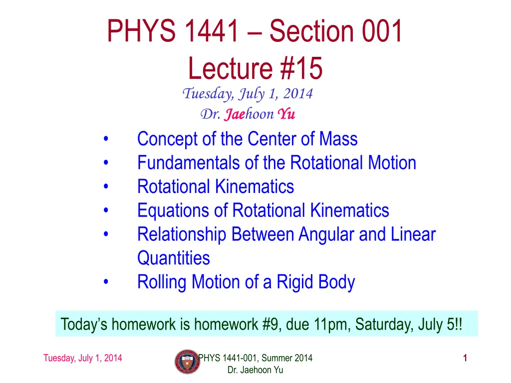 phys 1441 section 001 lecture 15 tuesday july