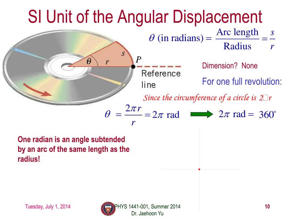 si unit of the angular displacement