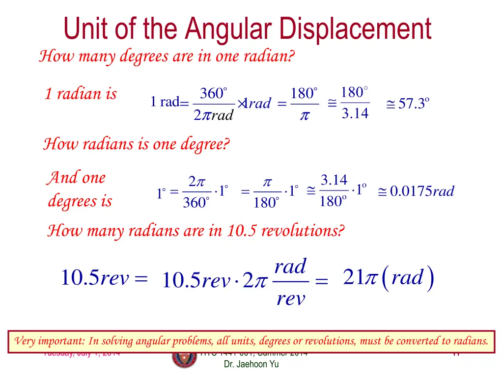 unit of the angular displacement how many degrees