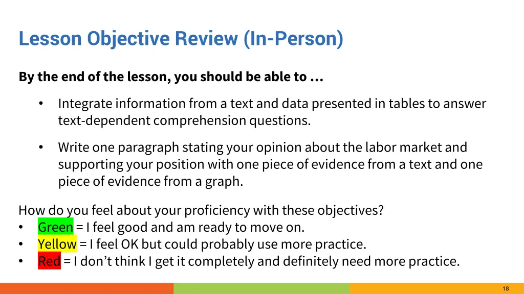 lesson objective review in person