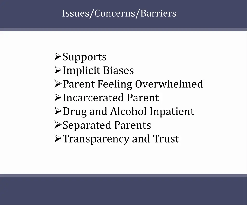 issues concerns barriers