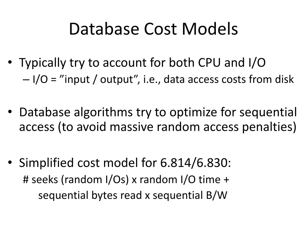 database cost models