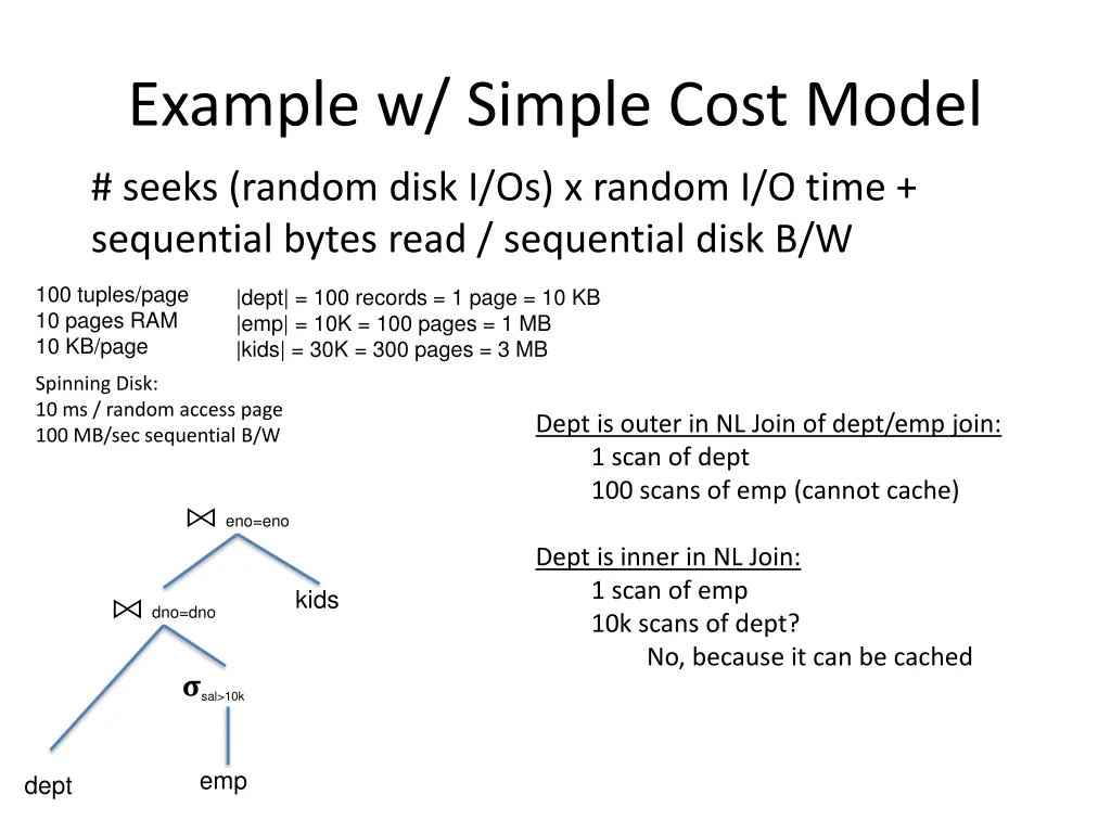 example w simple cost model