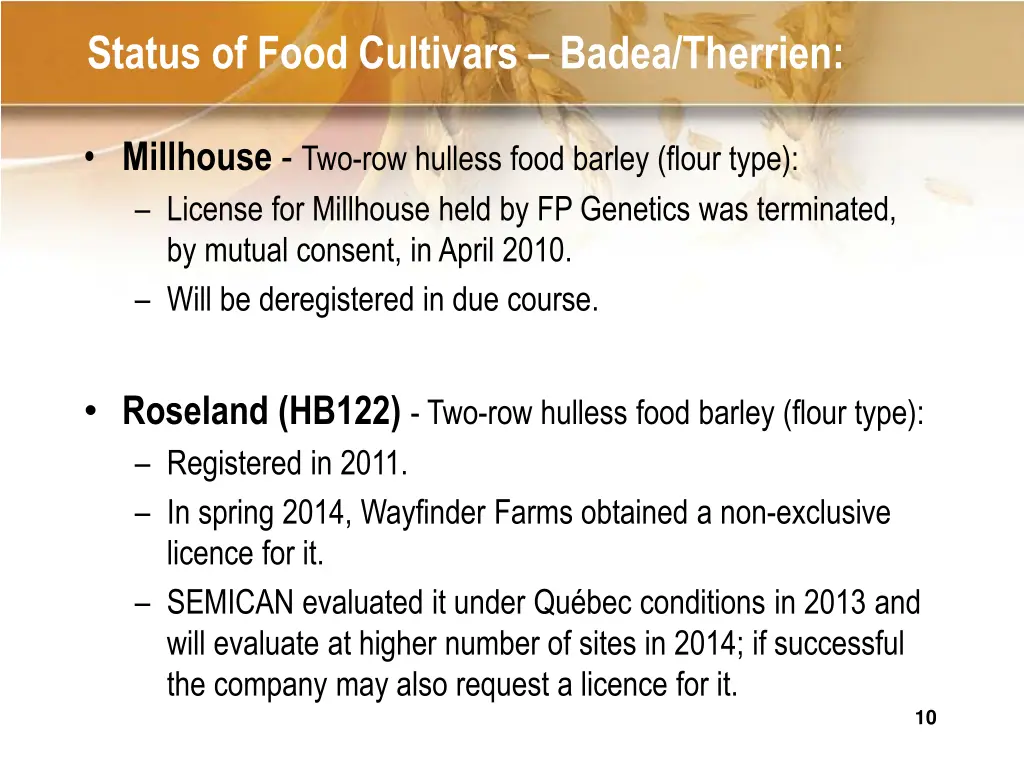 status of food cultivars badea therrien