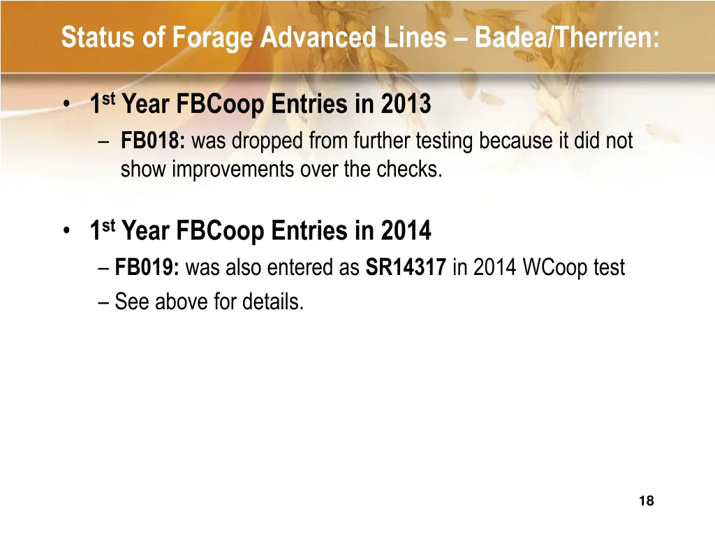 status of forage advanced lines badea therrien
