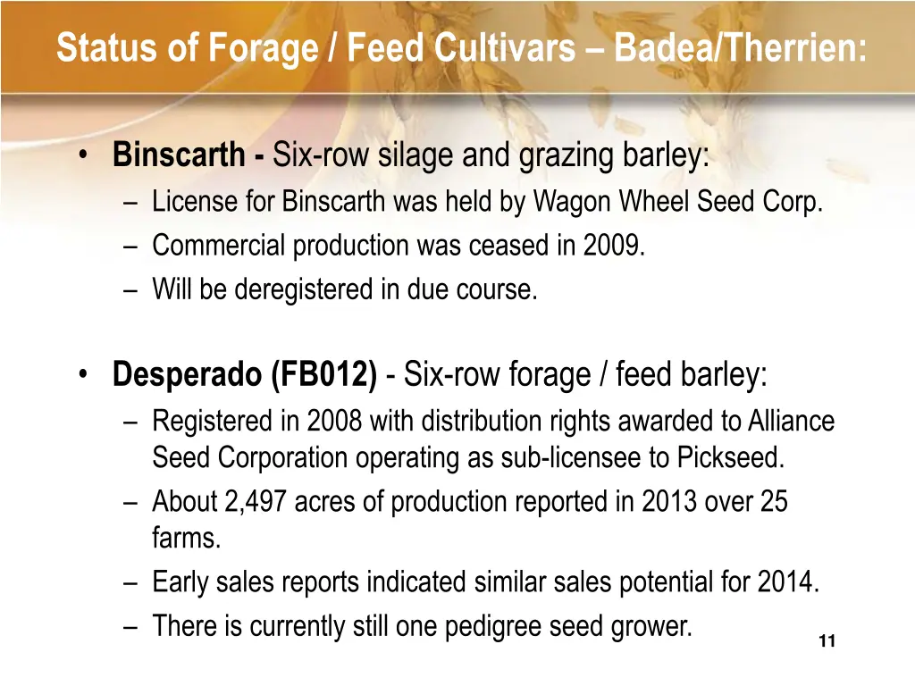 status of forage feed cultivars badea therrien