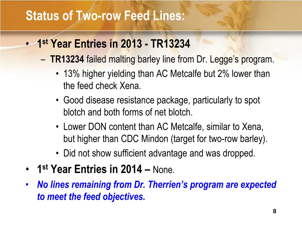 status of two row feed lines