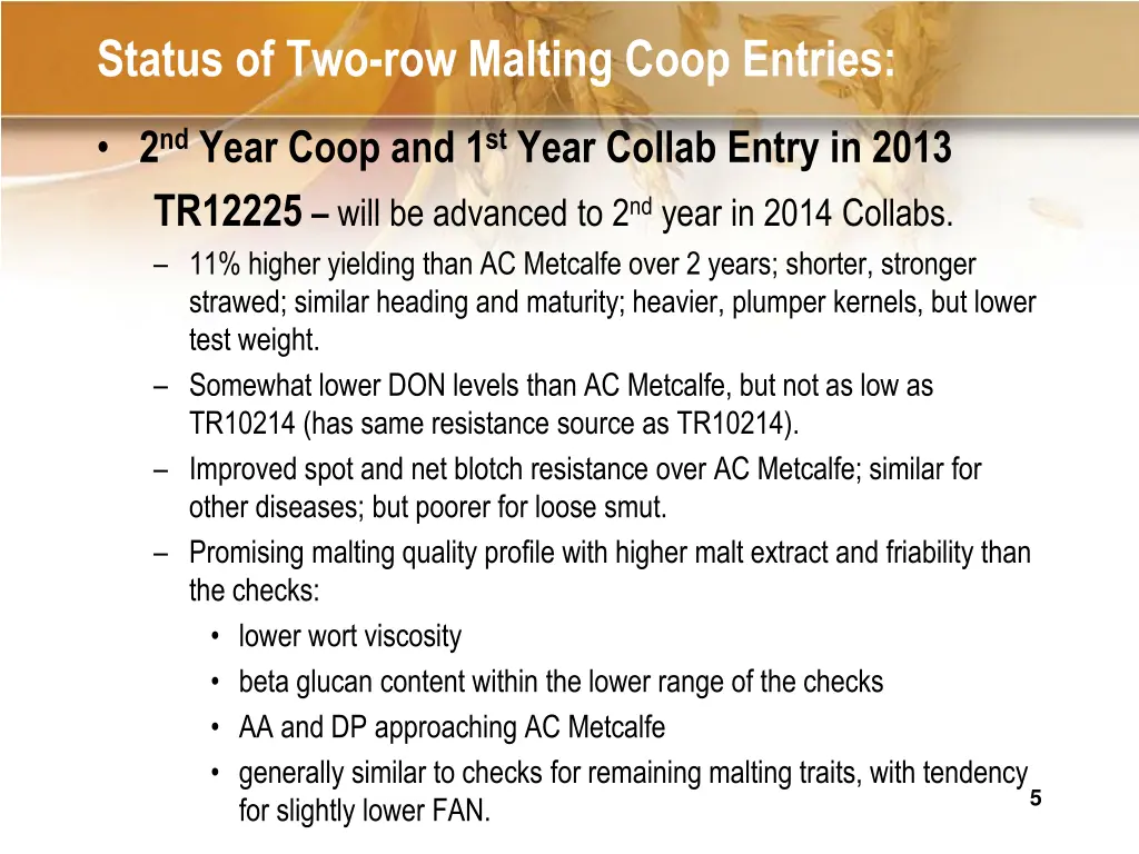 status of two row malting coop entries
