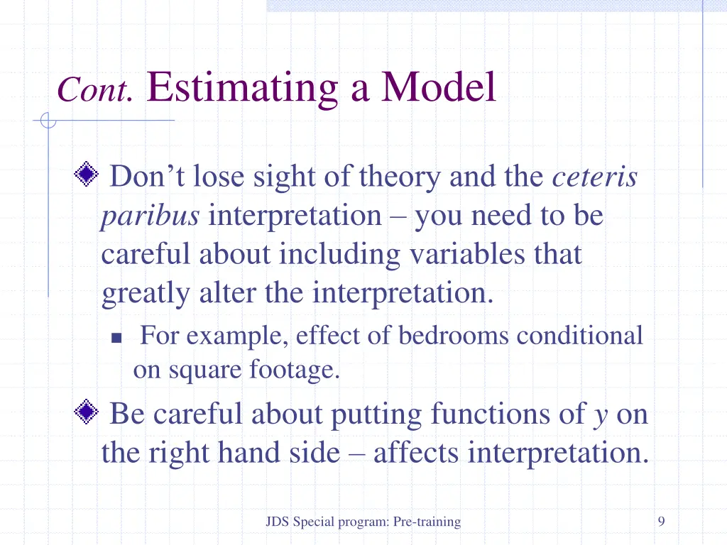 cont estimating a model