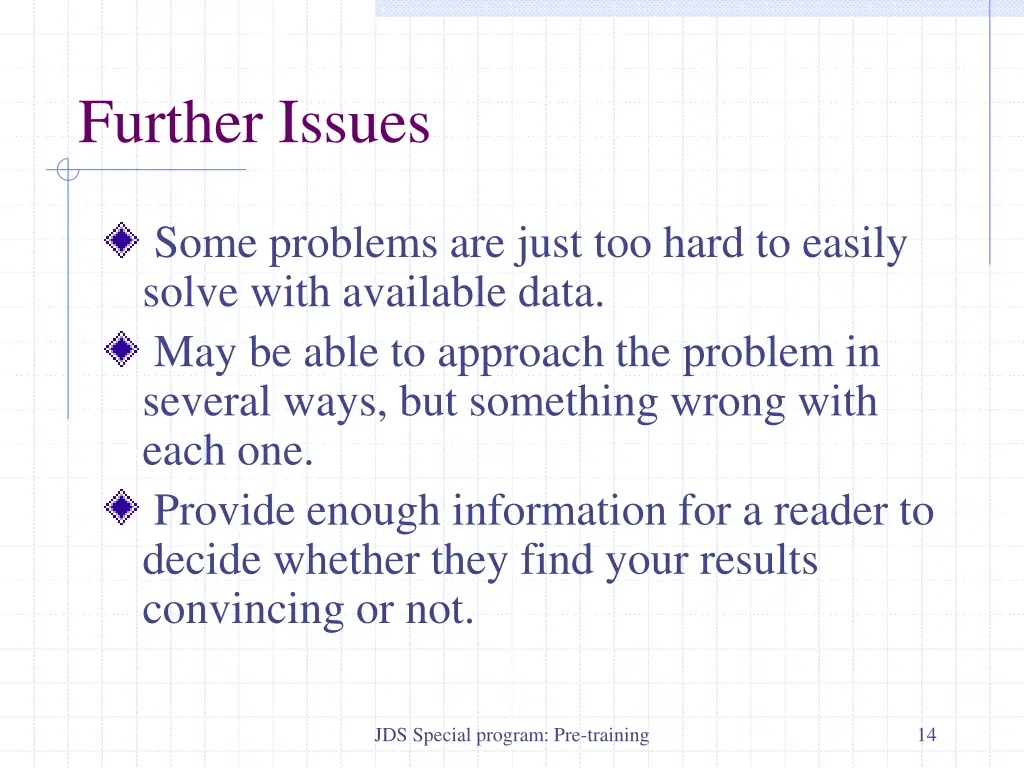 further issues