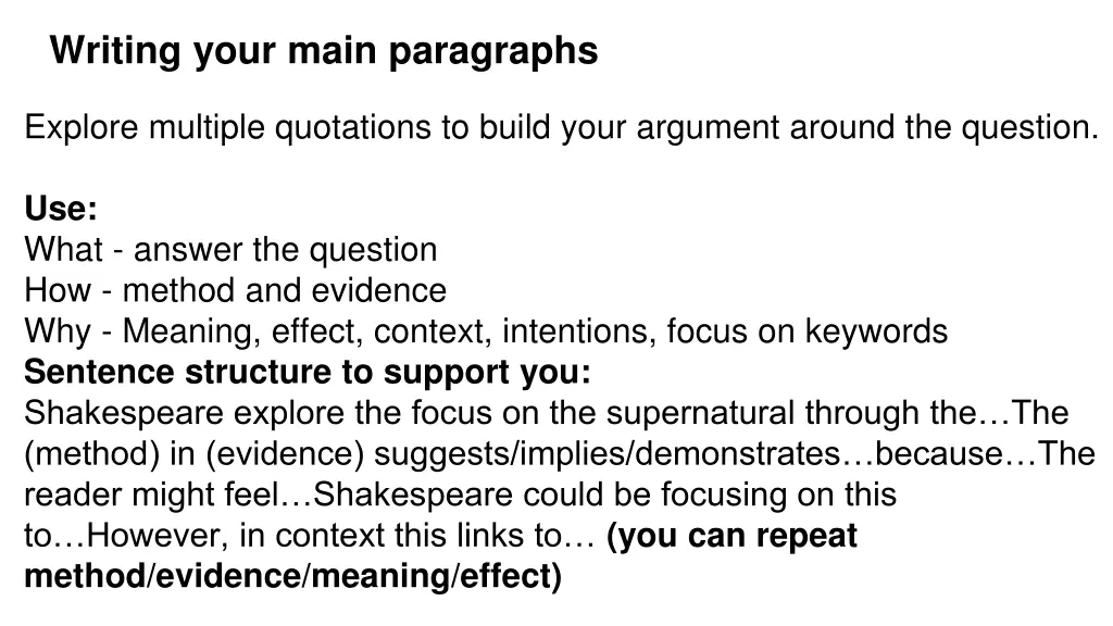 writing your main paragraphs