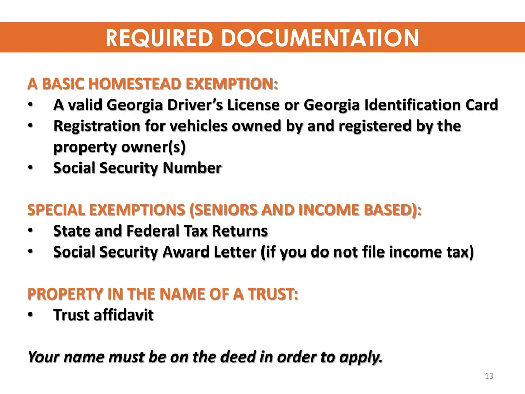 required documentation
