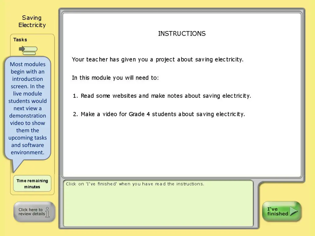 most modules begin with an introduction screen