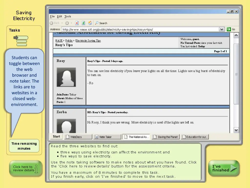 students can toggle between the web browser