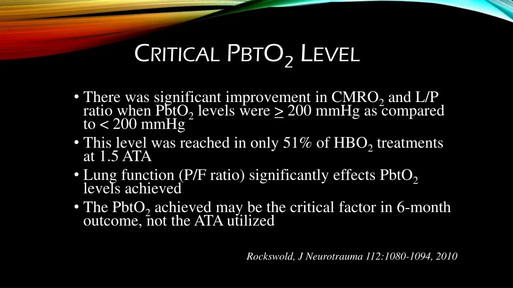 c ritical p bt o 2 l evel