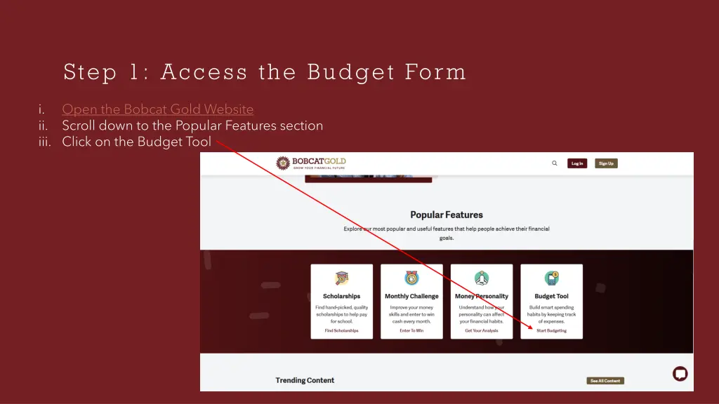 step 1 access the budget form