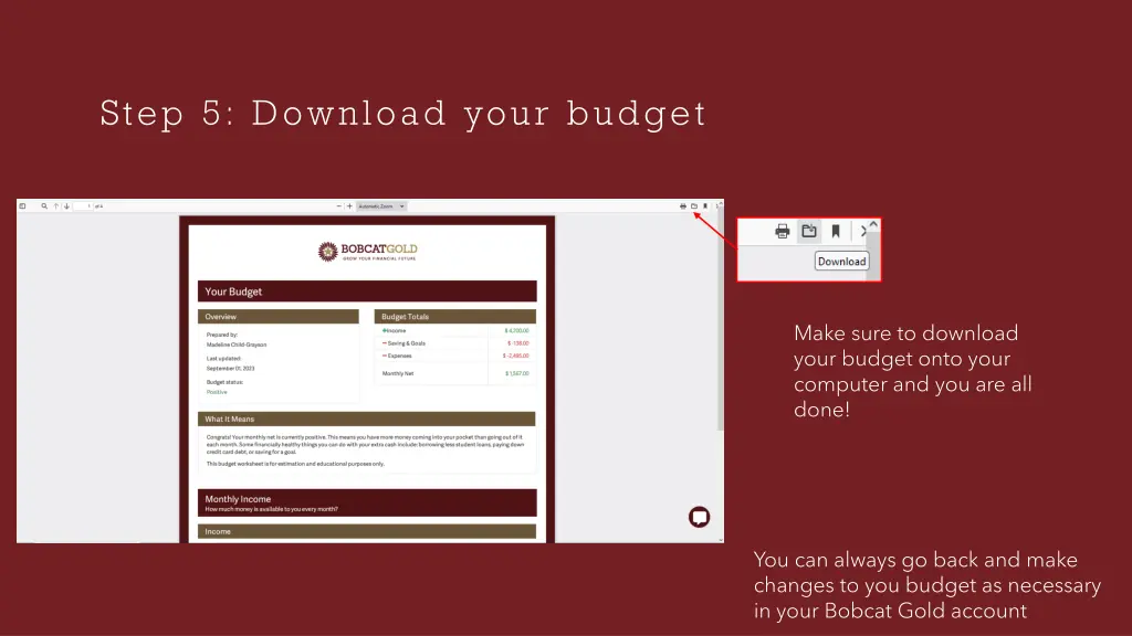 step 5 download your budget