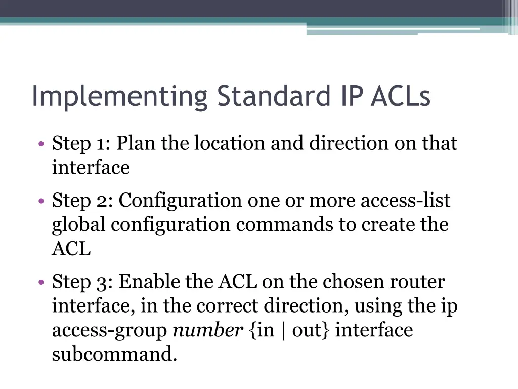 implementing standard ip acls