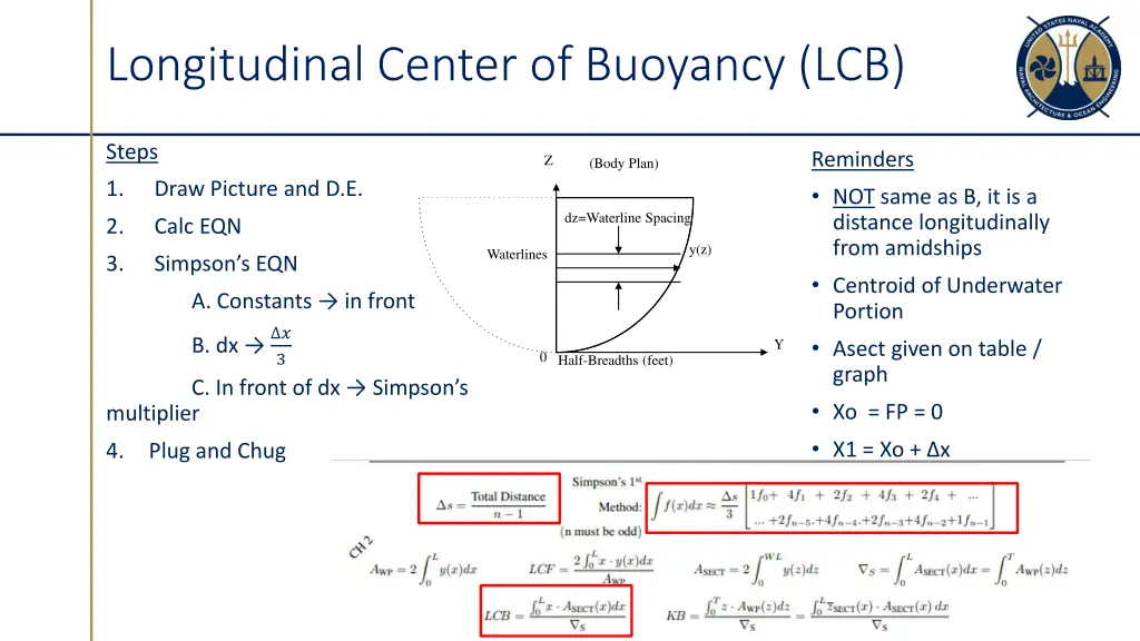 longitudinal center of buoyancy lcb