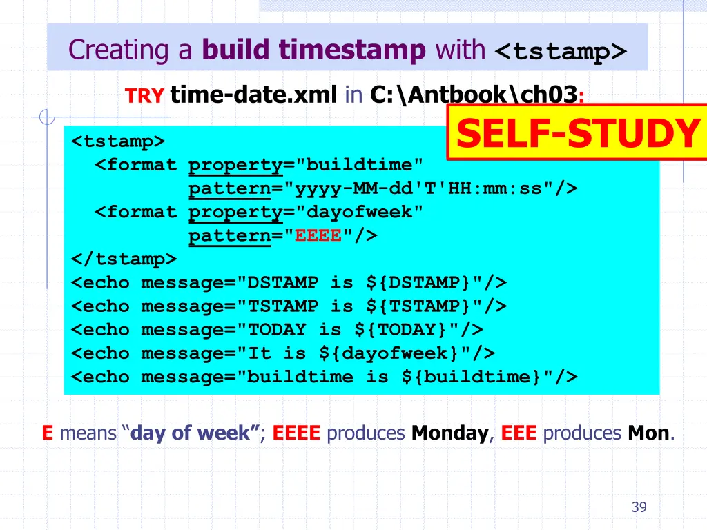 creating a build timestamp with tstamp