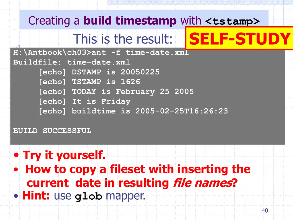 creating a build timestamp with tstamp this