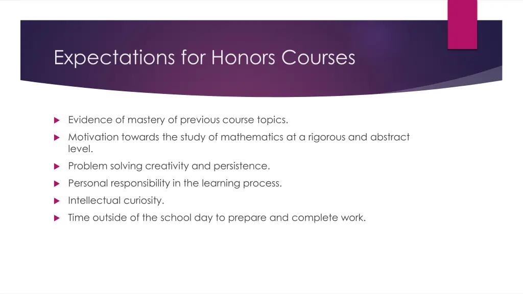 expectations for honors courses