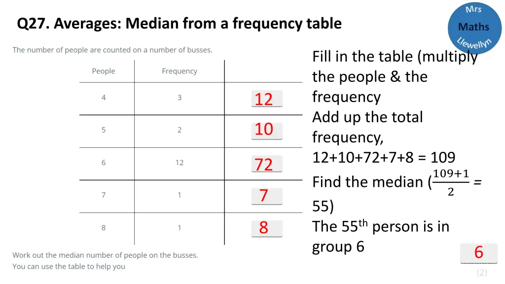 q27 averages median from a frequency table