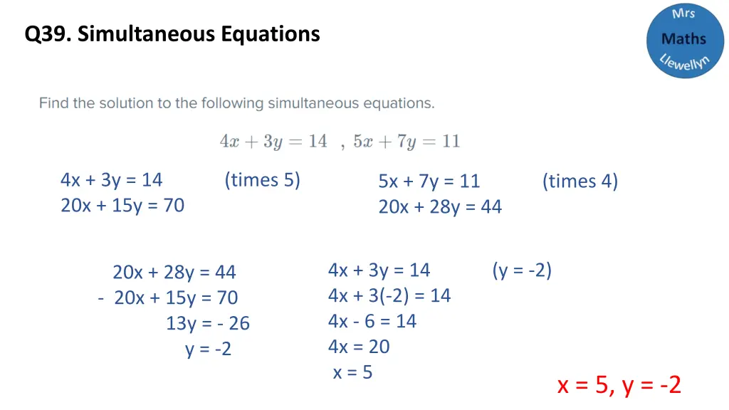 q39 simultaneous equations