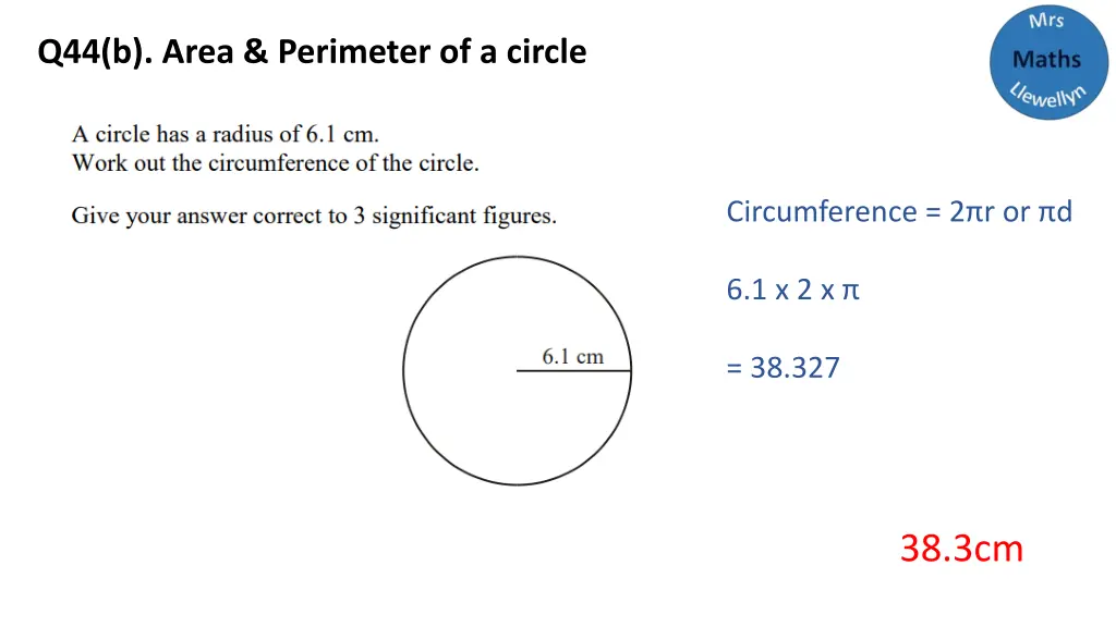 q44 b area perimeter of a circle
