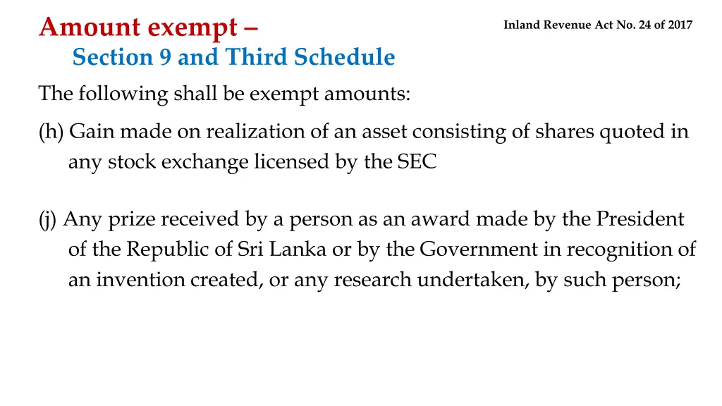 amount exempt section 9 and third schedule