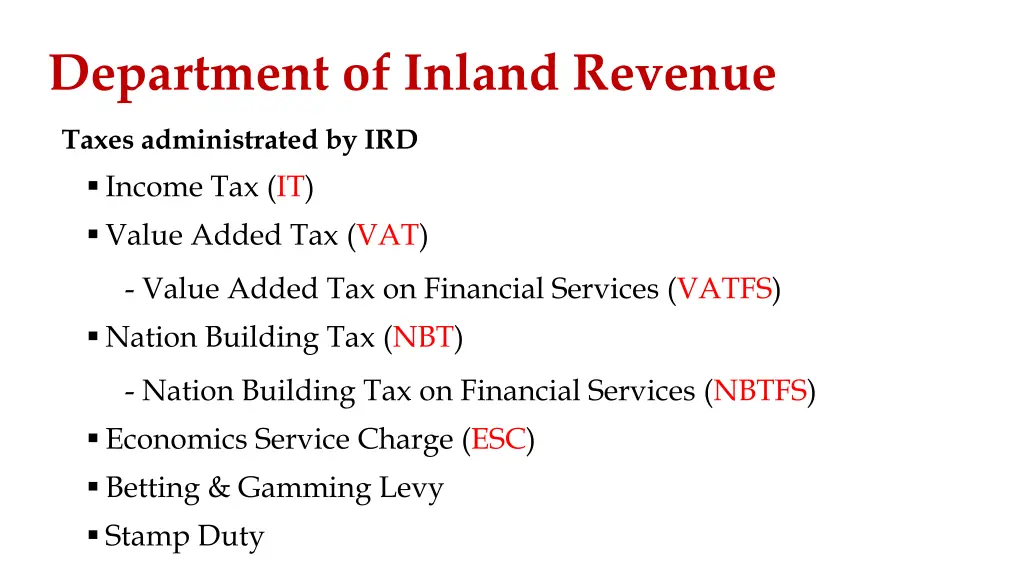 department of inland revenue