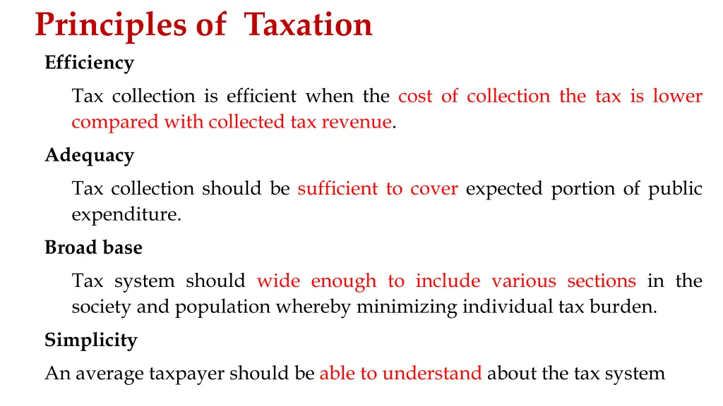 principles of taxation efficiency tax collection