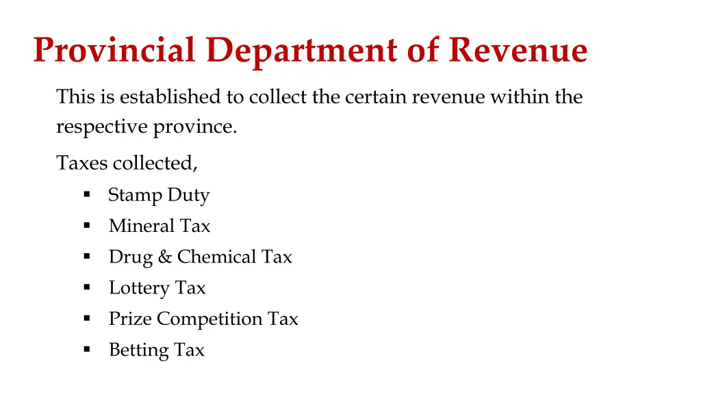 provincial department of revenue