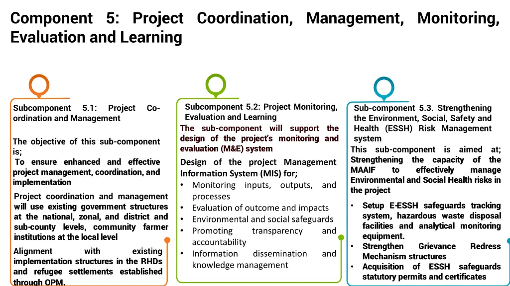 component 5 project coordination management