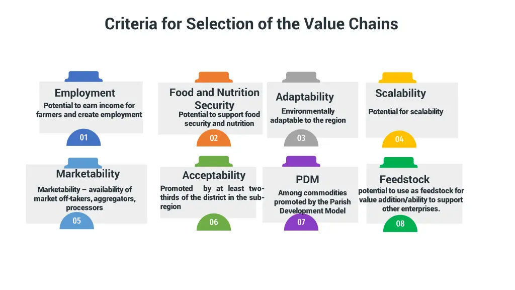 criteria for selection of the value chains