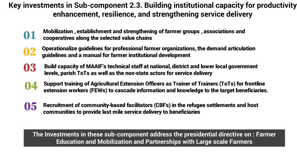 key investments in sub component 2 3 building