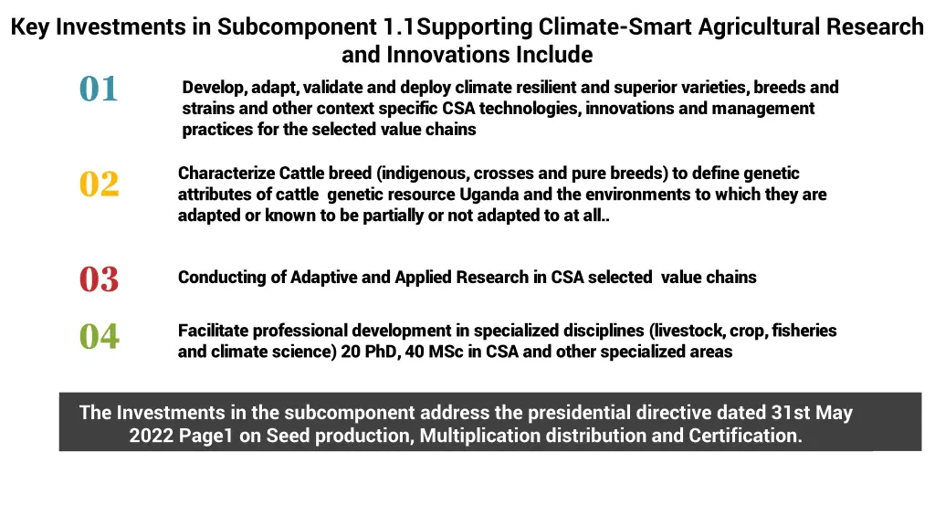 key investments in subcomponent 1 1supporting