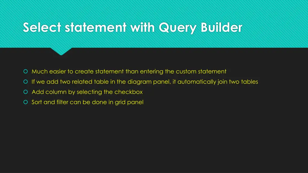 select statement with query builder