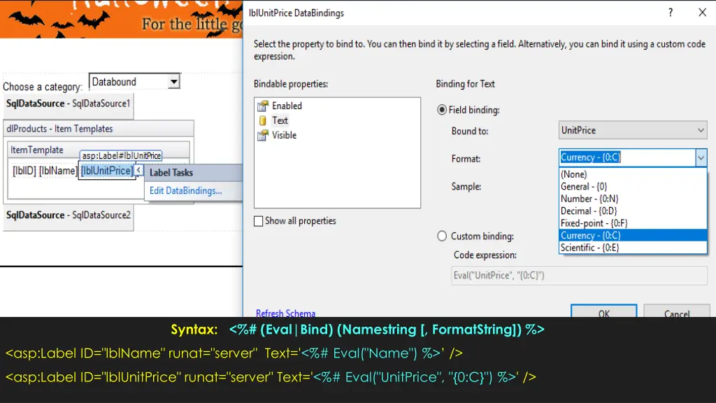 syntax eval bind namestring formatstring