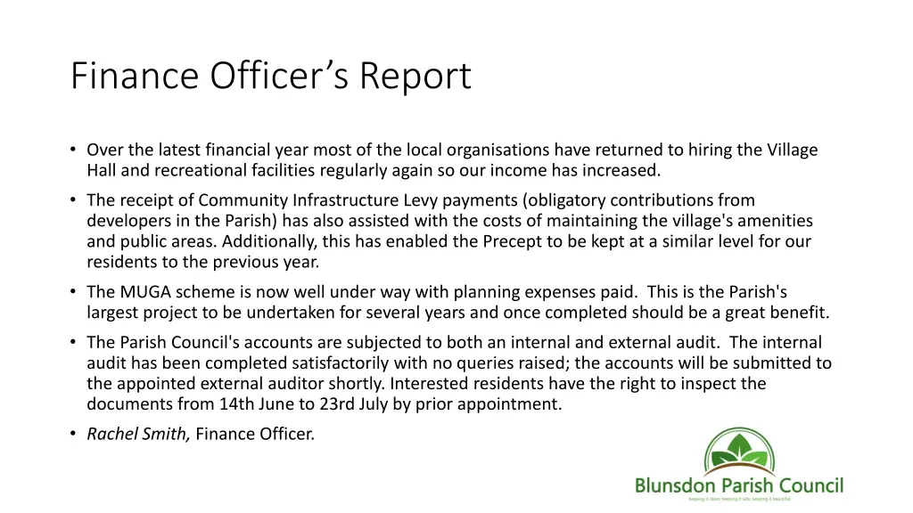 finance officer s report