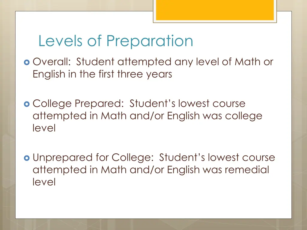 levels of preparation