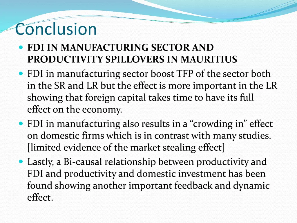 conclusion fdi in manufacturing sector