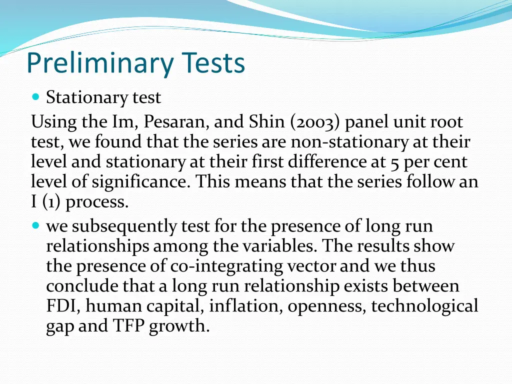 preliminary tests stationary test using