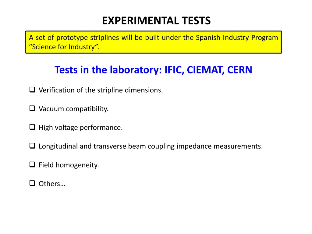 experimental tests