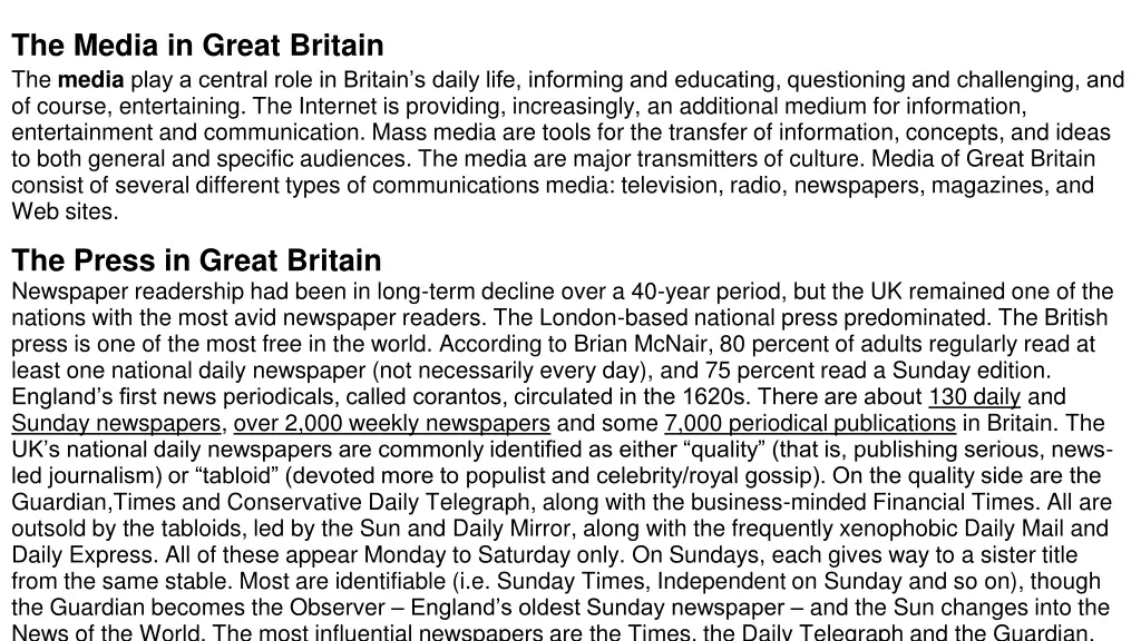 the media in great britain the media play
